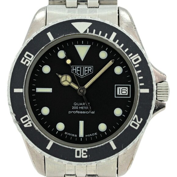 Heuer 37mm (Pre-Tag) 980.033 Professional 1000 Series Black Jubilee 195AL Watch!